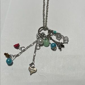 Silver-Tone Charm Necklace with Turquoise and Mint Accents